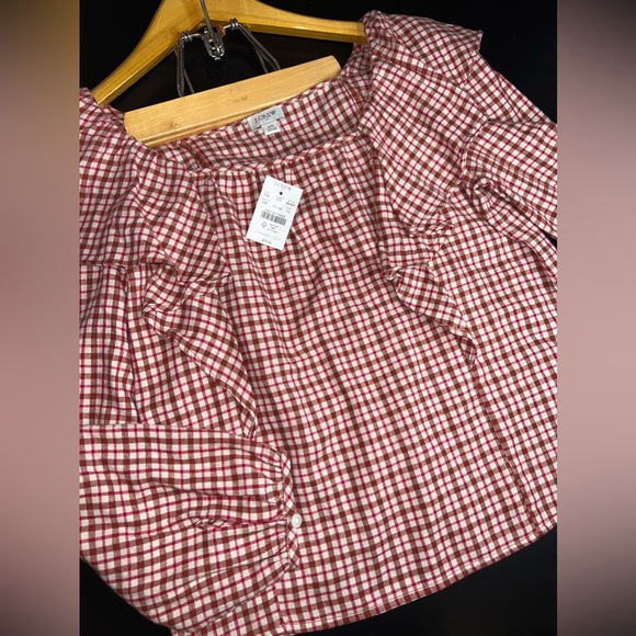 J. Crew Tops - J. Crew Square Neck Ruffles Flannel Plaid Blouse Top Size XS NWT